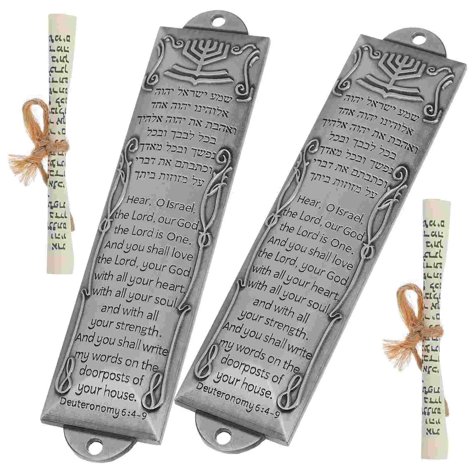 2 Pcs Israel Gifts Jewish Mitzvah Mezuzah Case 132mm Tin Metal Home nament Vintage Decor Simple Color 2 Hole Design