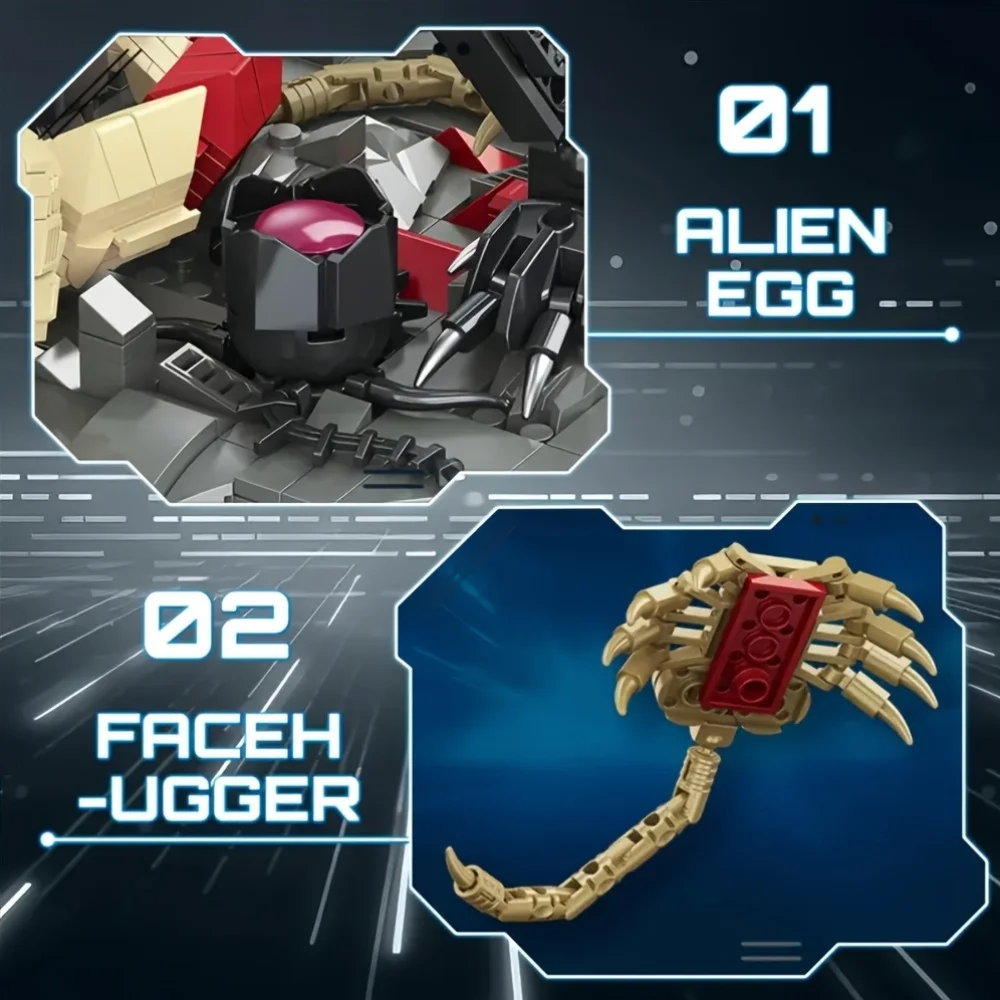 Xenomorph Alien Baustein-Modell, Horrorfilm-Alien-Kreatur MOC-Bausteine-Set, Bewegliche Mecha-Figur mit Basis, Sammlerstück Horror-Spielzeug-Geschenk für Erwachsene Fans – Detail 5