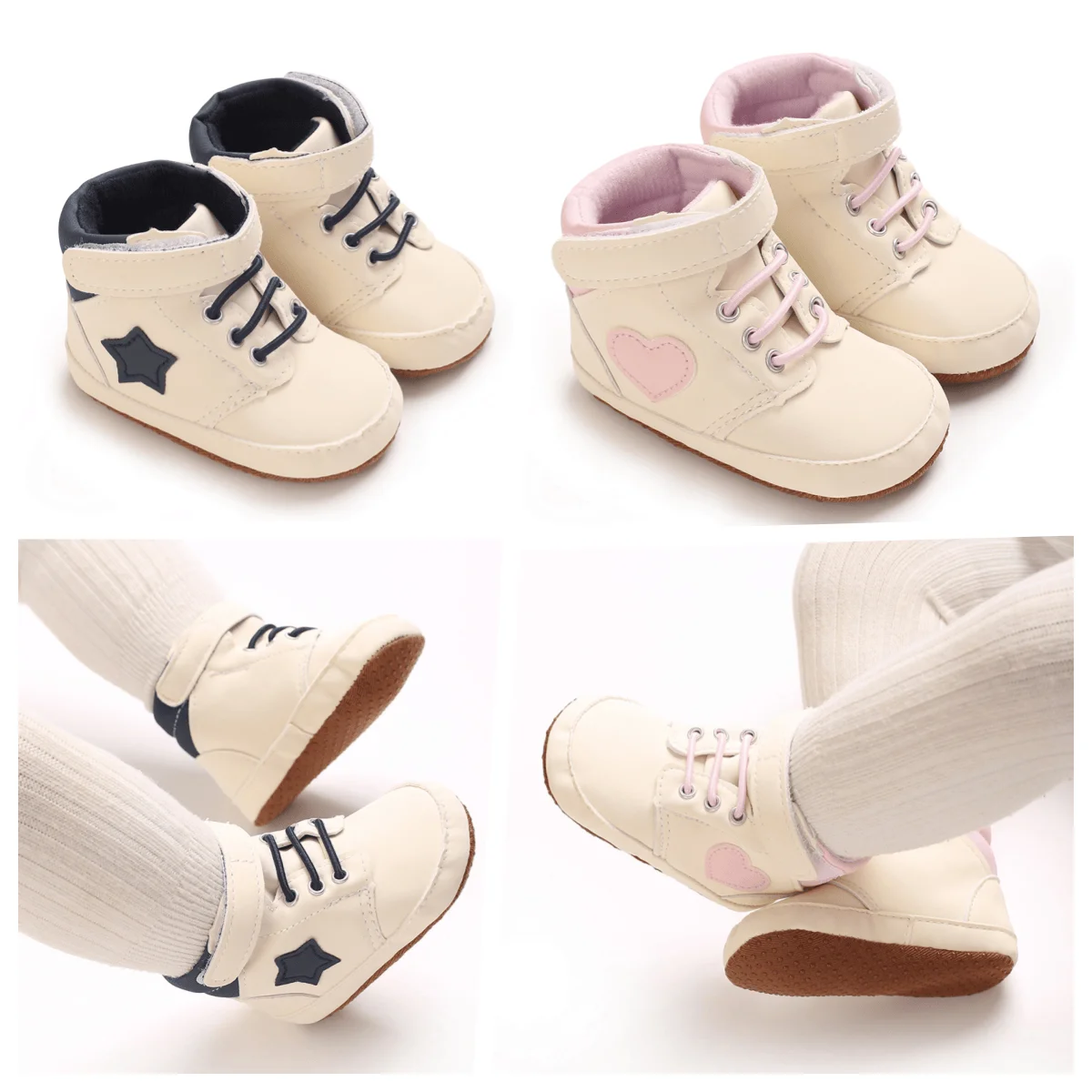 

​"Baby High-Top Shoes 0-18M - Spring/Autumn First Walkers | Fashionable PU Casual Sne