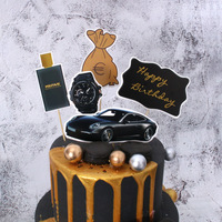 5pcs/set Cake Topper Car Money Wristwatch DIY Cake Cupcake Toppers Boys Men Happy Birthday Party Wedding Dessert Decor Flags New