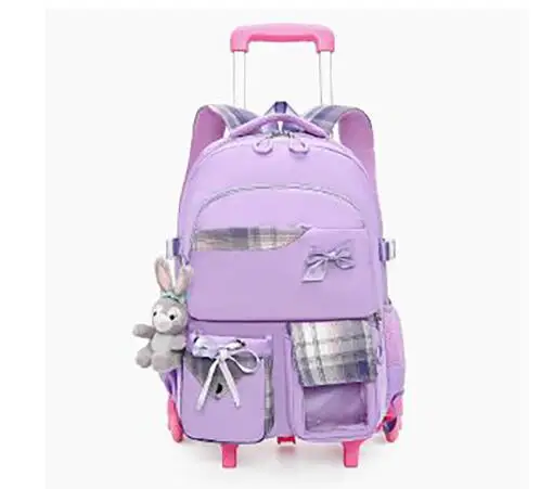 Rolling Backpack for Girls Elementary School Students with Wheels Bookbags Kids trolley Tie Rod Schoolbag on Wheels Travel Bag