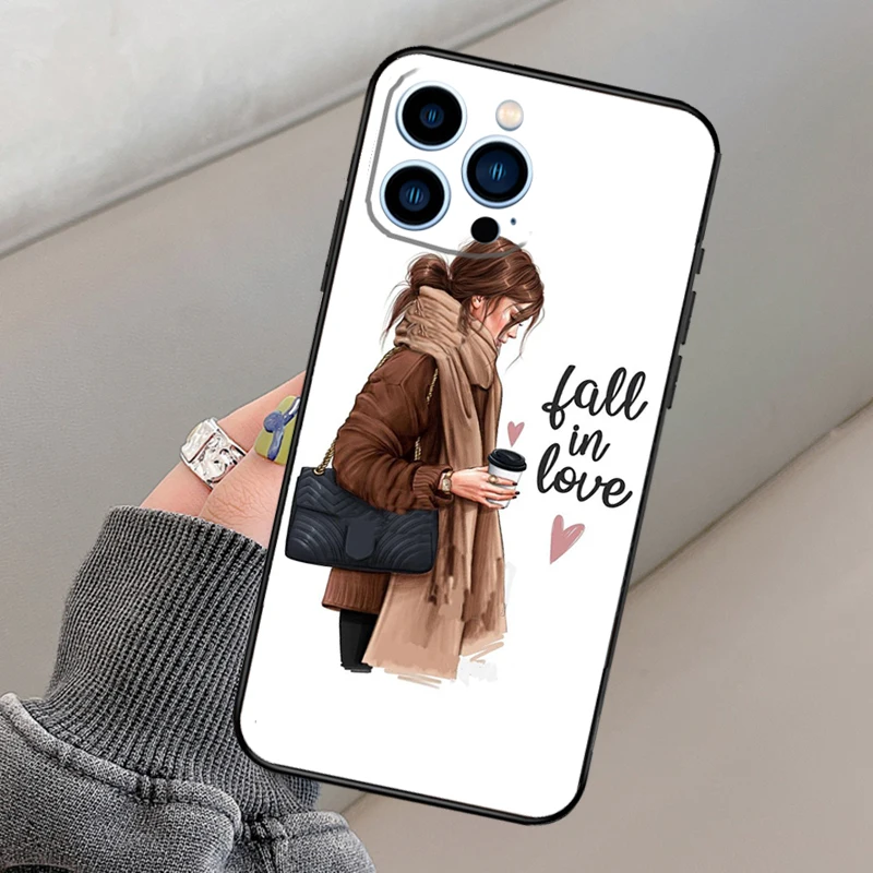 الأميرة أنثى بوس القهوة قضية الهاتف آيفون 17 16 15 14 13 11 12 برو ماكس ميني 15 16 زائد 16e 17 الهواء فوندا غطاء