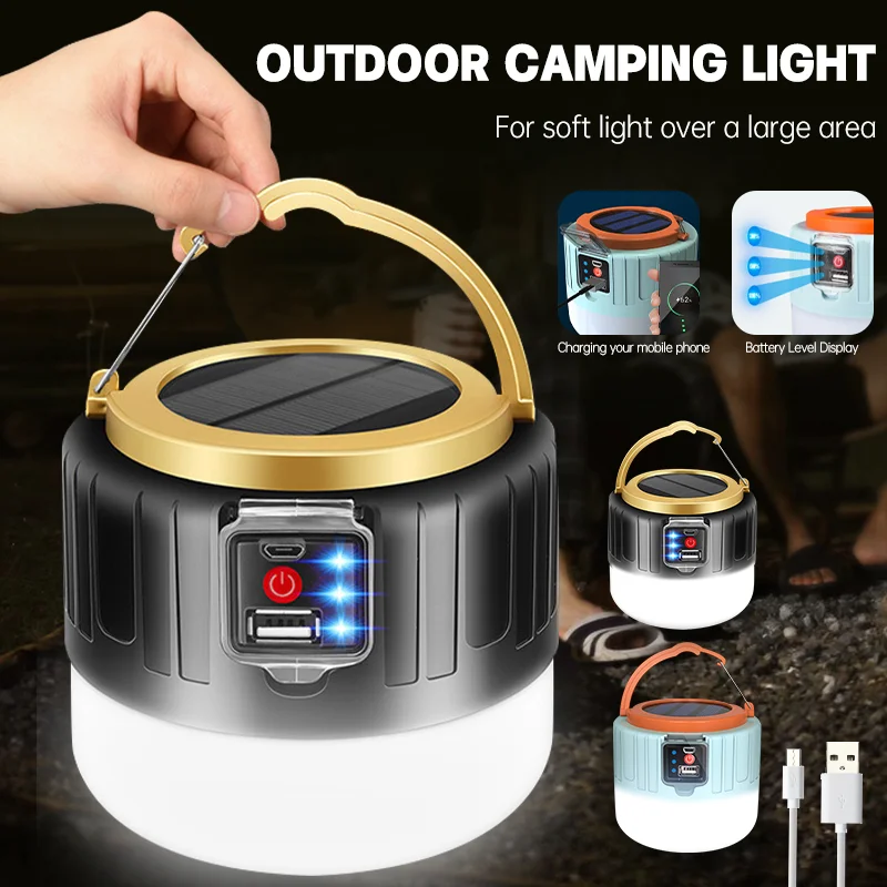 Rechargeable Solar LED Camping Light Waterproof Saving Bulb Portable Tent Lamp Lanterns Outdoor Emergency Market Energy Lights