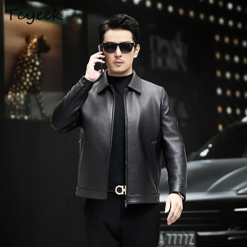 Tcyeek Real Leather Jacket Men Clothing Casual Autumn Mens Coats Genuine Deerskin Thin Jackets Black Trendy Jaqueta De Couro