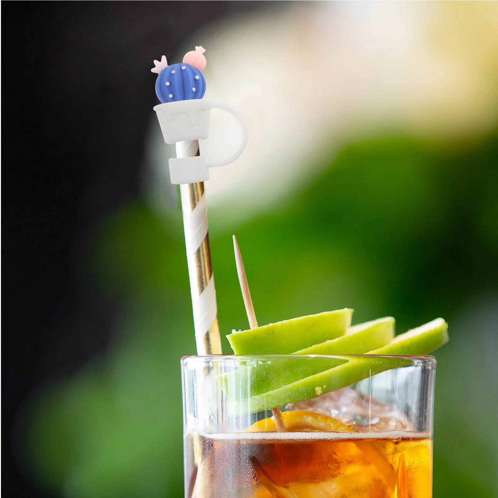 

6pcs Silicone Straw Covers Fruit Shaped Dust Caps for Drinking Straws Lemon Watermelon Peach Strawberry Cactus Long