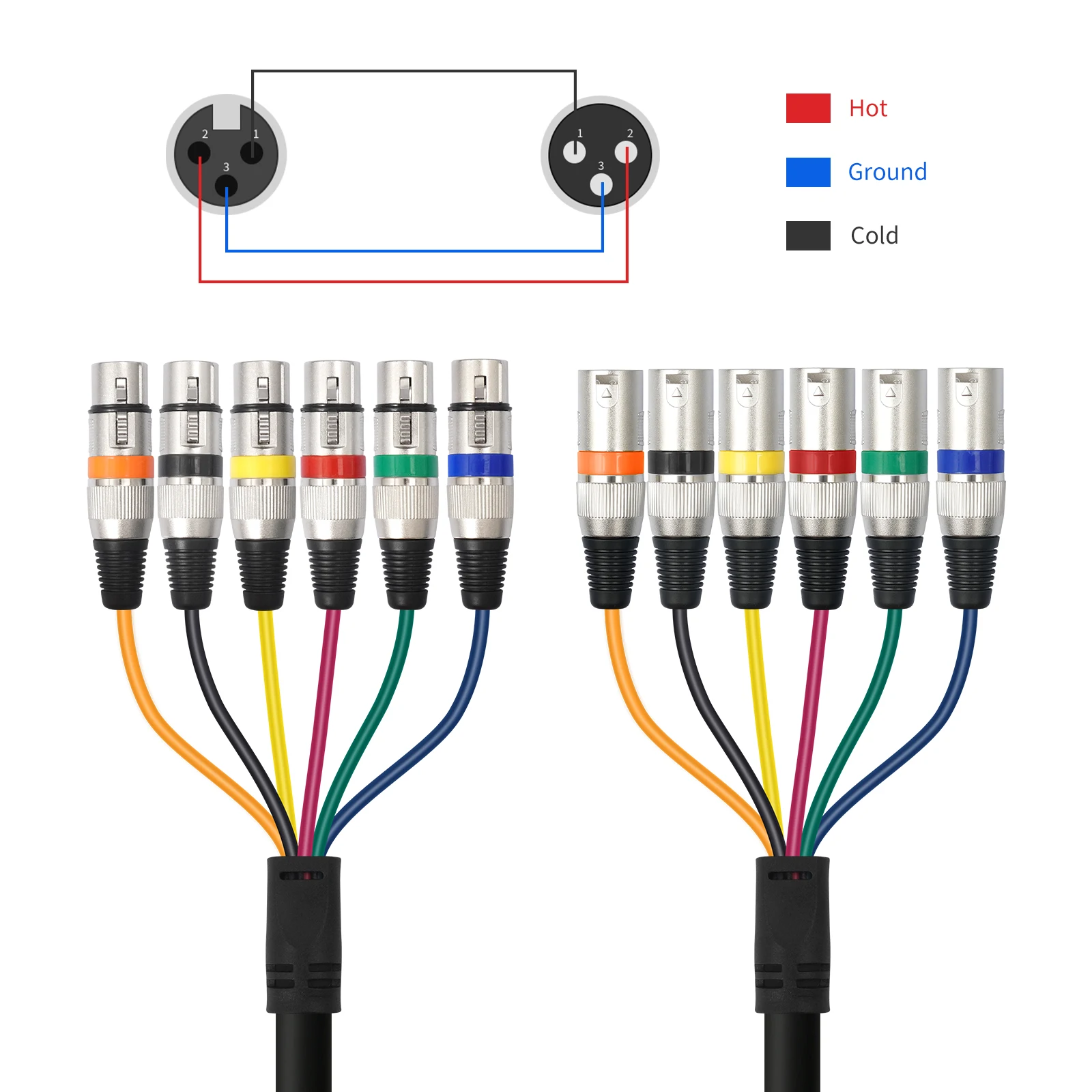 Bochara 6CH Channel XLR Snake Cable Male to Female OFC Audio Foil Shielded For Broadcasting Recording view 3