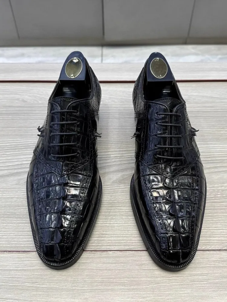 Luxury Mens Genuine Leather Oxford Shoes Crocodile Skin Italian Style High Quality Business Banquet Groom Formal Dress Shoes