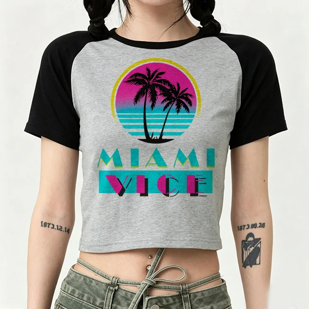 Miami Vice crop top female gothic scene  emo tshirt graphic summer y2k manga emo