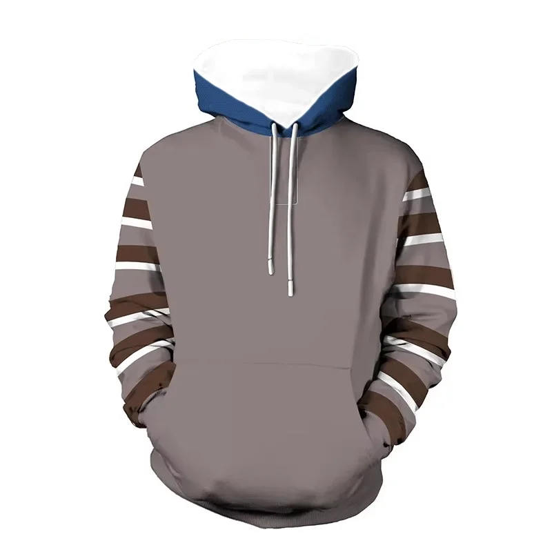 2026 Neuer Stil Herren Loose-Fit Pullover Hoodie mit Kontrast-Kapuze & gestreiftem Ärmelmuster, einfarbig grauer Torso, langärmliges Kapuzenoberteil für Kinder – Detail 6