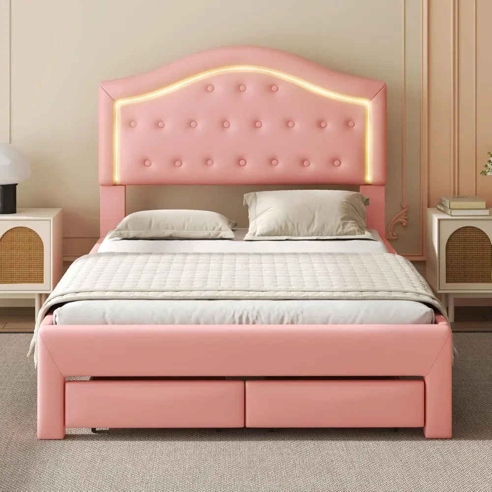 

#For Full Size Bed Frame with Storage 2 Drawers and Tufted Headboard, Upholstered Platform Bed, No Box Spring Needed