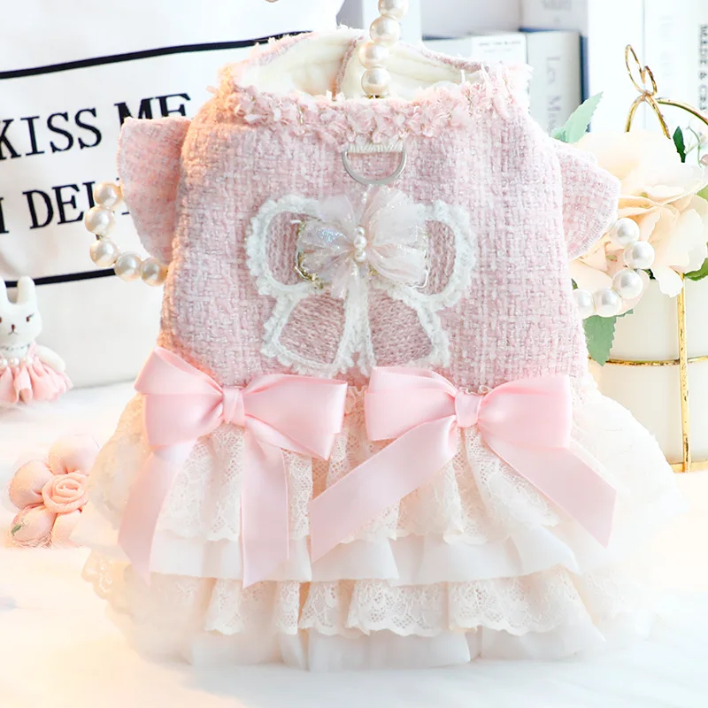 New Autumn Winter Fragrance Lace Dog Coat for Princes Dress Pet Teddy VIP Dog Clothing Tutu Dress Jacket Costume