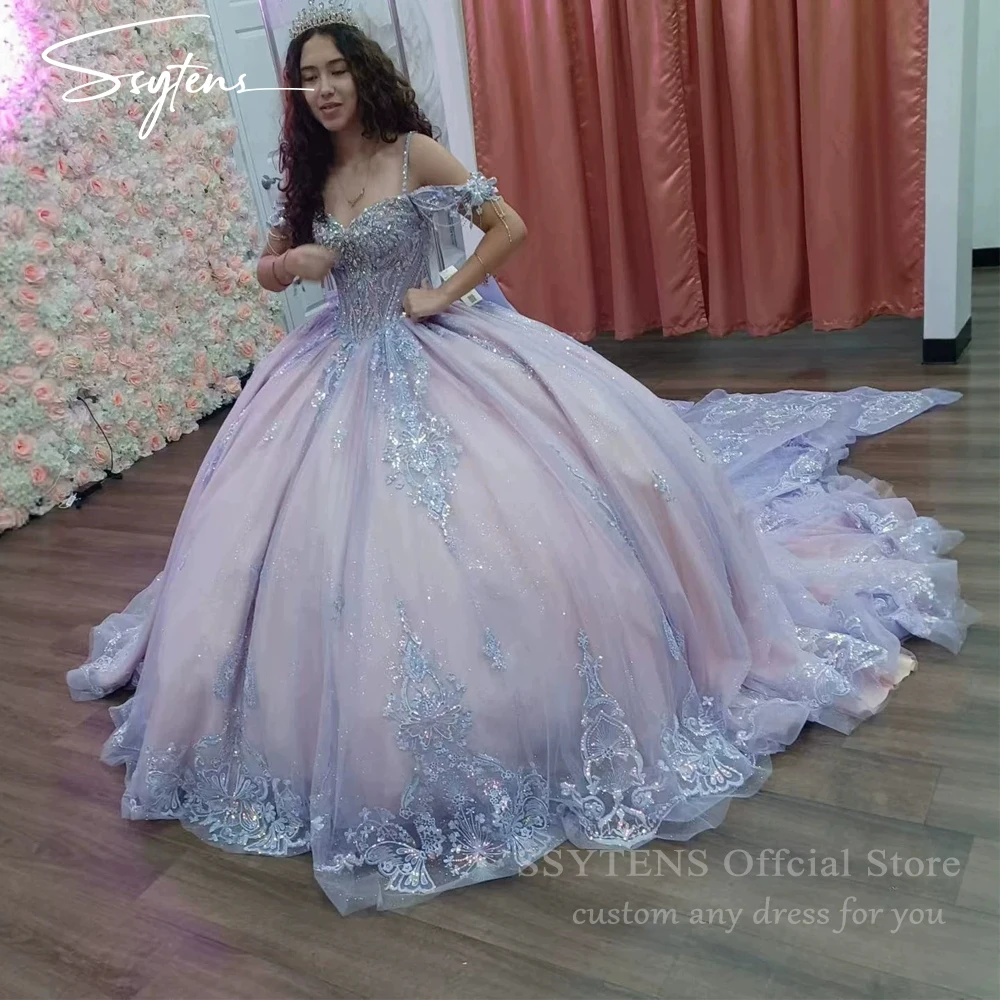 SSYTENS Bluish Purple Ball Gown Quinceanera Dresses Princess Vestidos De 15 Anos Butterfly Lace Formal Birthday Party Customized