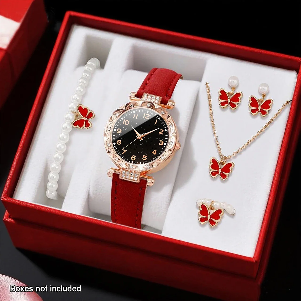 6-piece Fashion Women's Quartz Watch with Necklace Set, Suitable for Daily Wear and Gift Giving