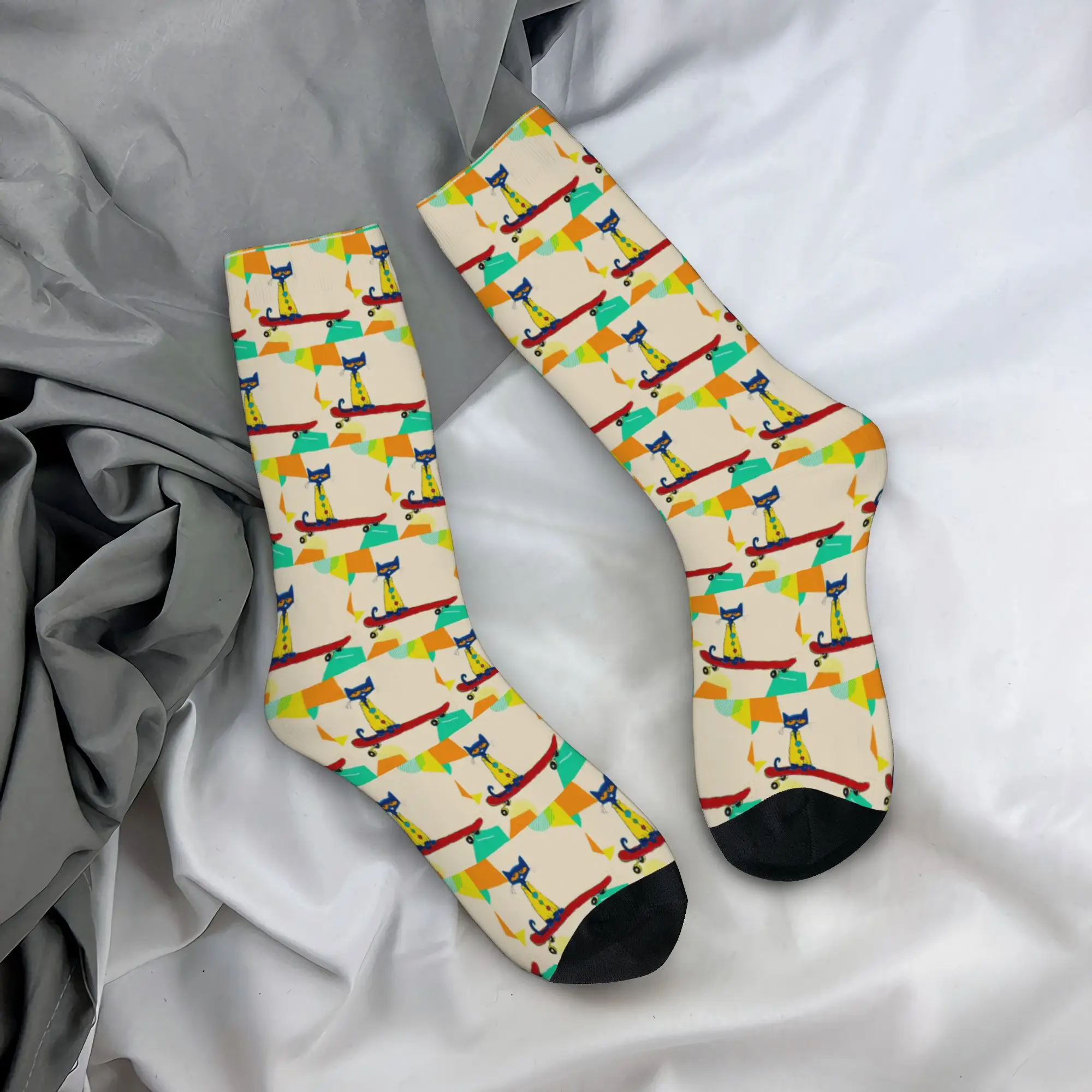 Hip-hop Pete the Cat  Skateboarding Cat Soccer Socks  Polyester Long Socks for Unisex Breathable