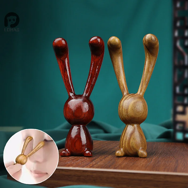 Rabbit Shape Multi-Functional Wood Therapy Massage Comb Nose Massager Natural Sandalwood Guasha Scraping Body Massager