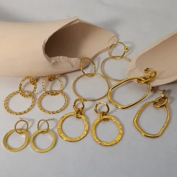 WILD & FREE Stainless Steel Drop Earrings for Women Irregular Metal Texture Geometric Circles Trendy Aesthetic Jewelry