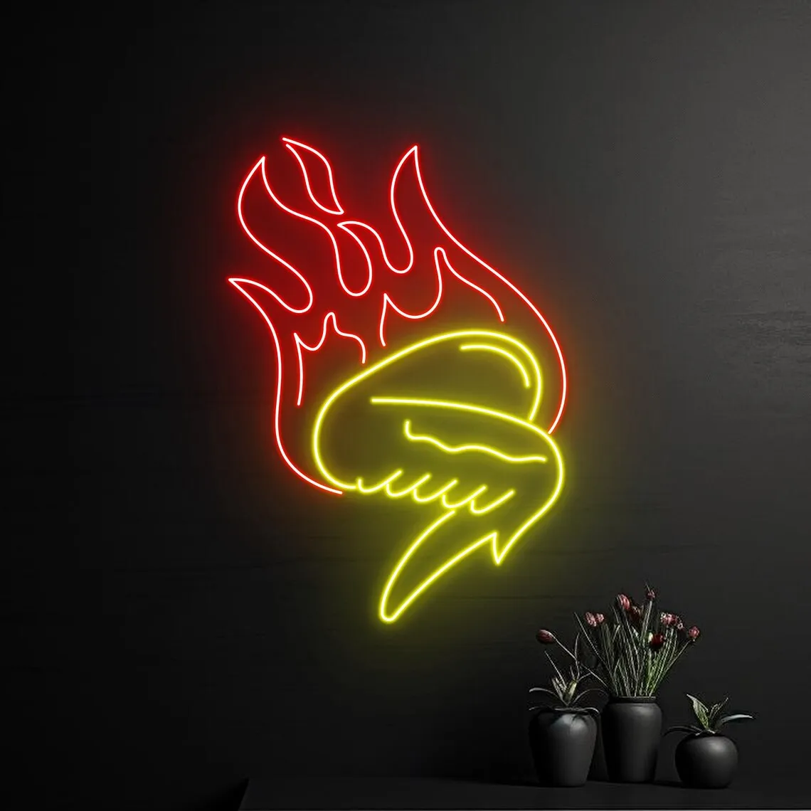 

Крыло курицы огня Неоновая вывеска Крыло курицы на гриле Еда Магазин Настенный декор комнаты Неоновая вывеска