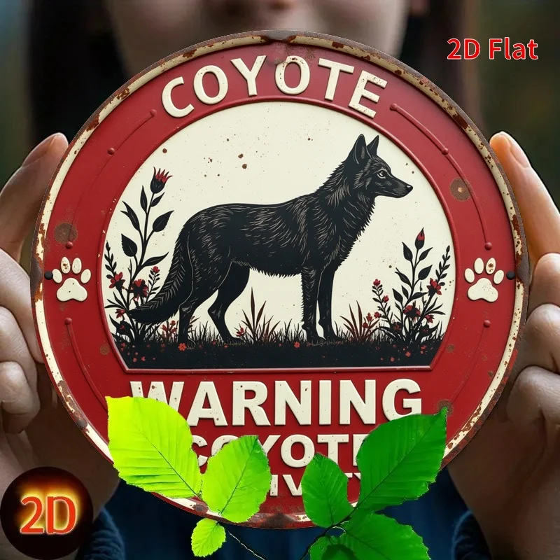 لافتة حائط معدنية عتيقة ثنائية الأبعاد، قطعة واحدة - تصميم أنشطة تحذير ذئب البراري، 19.81 × 19.81 سم فن حديدي ريفي للحديقة وغرفة النوم والجراج #2