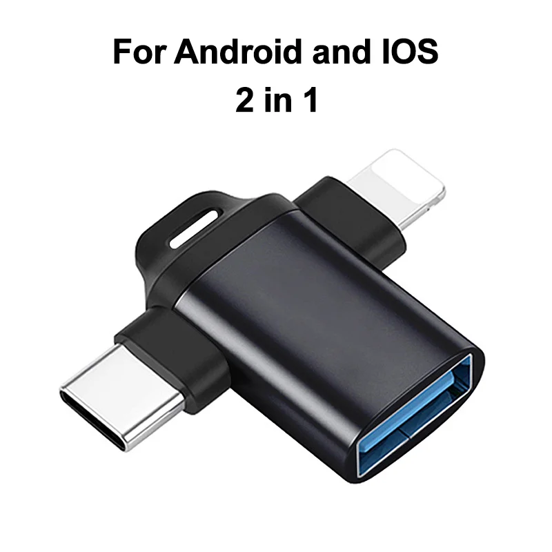 Adaptateur OTG pour IOS/Android, convertisseurs Lightning/Type C vers USB 3.0, 2 en 1/3 en 1