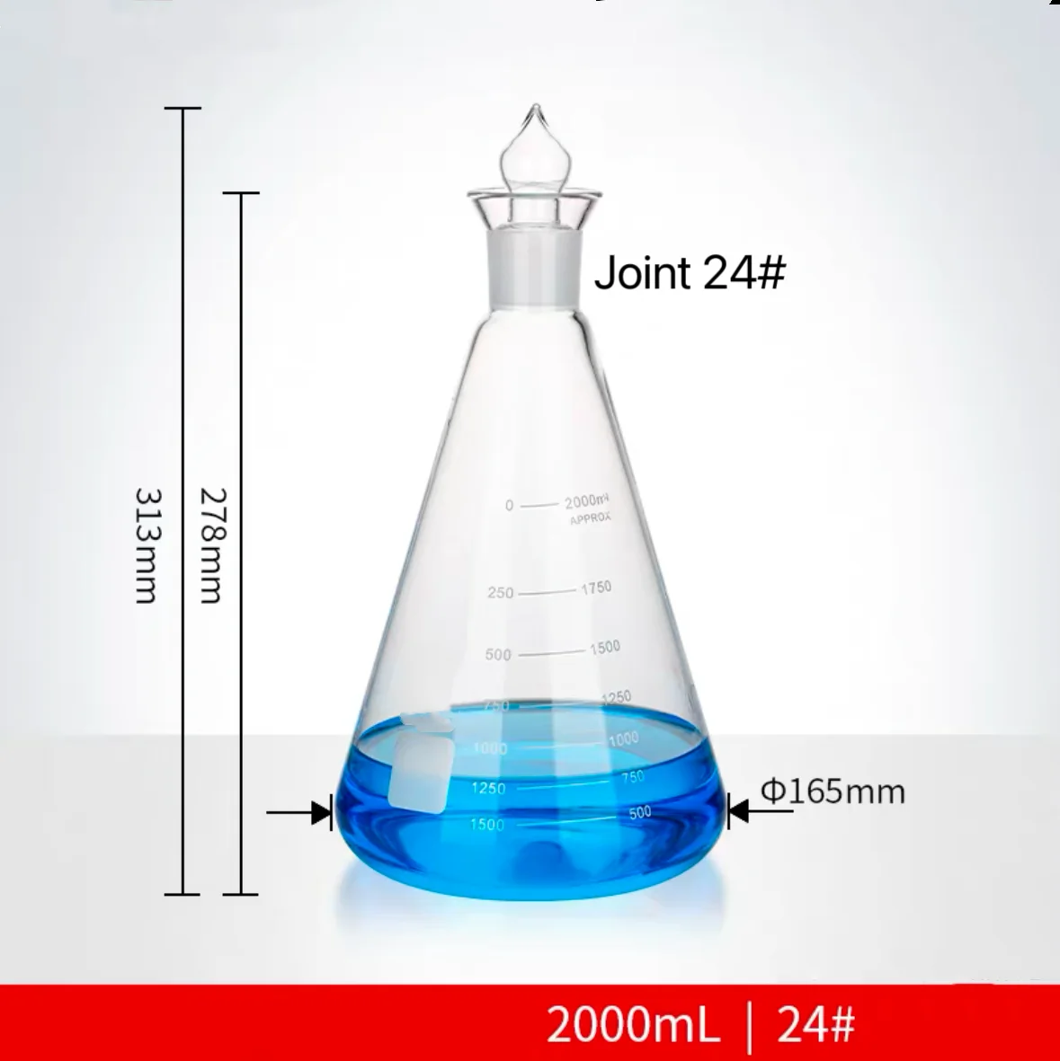 2000ml Boca Molida Estándar 24 # /29 # /34 # Matraz triangular de yodo transparente/marrón, cristalería experimental, alto borosilicato