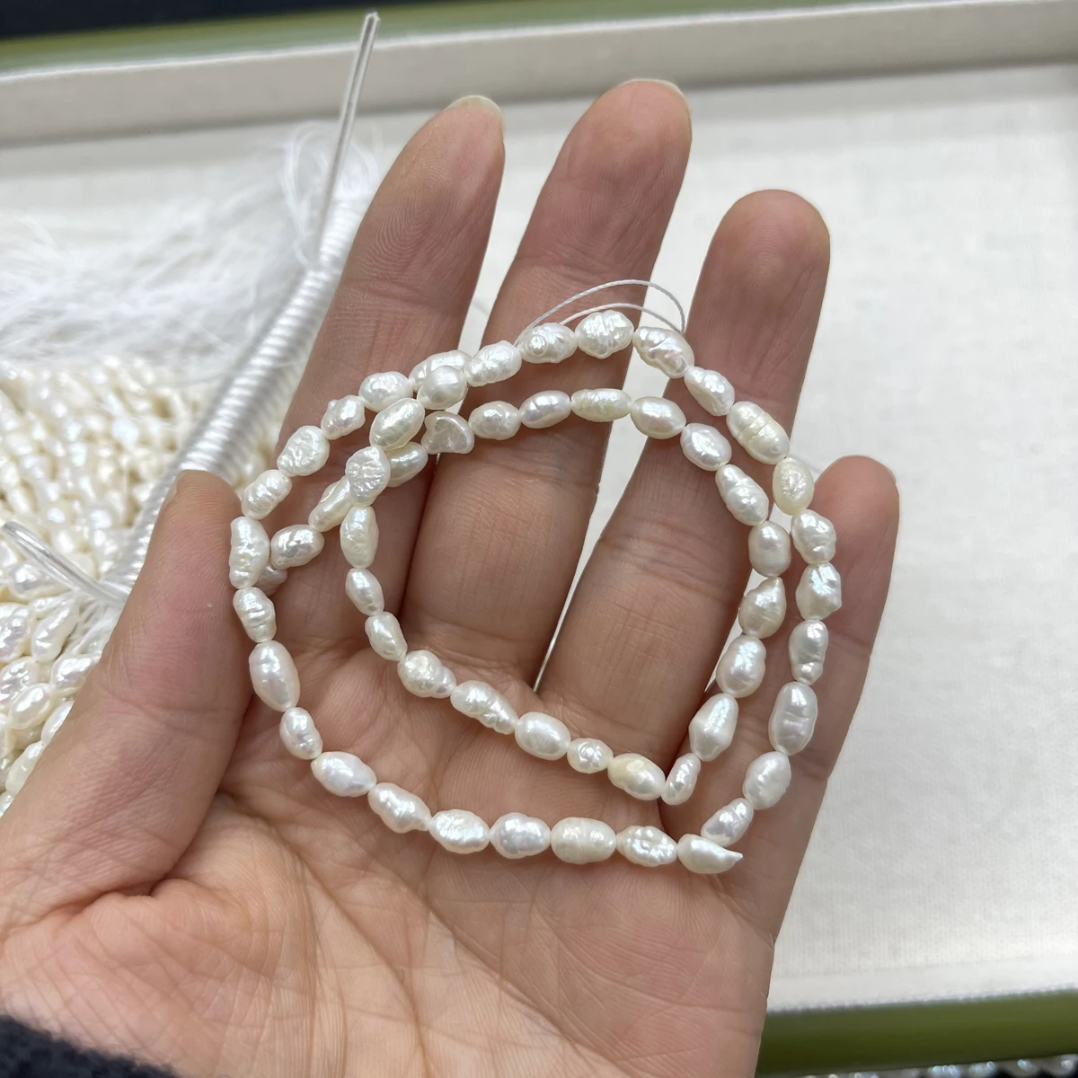 

5-6mm Exquisite Natural Freshwater White Pearl Rice Threaded Bead Women Jewelry Making DIY Necklace Bracelet Earring Accessory