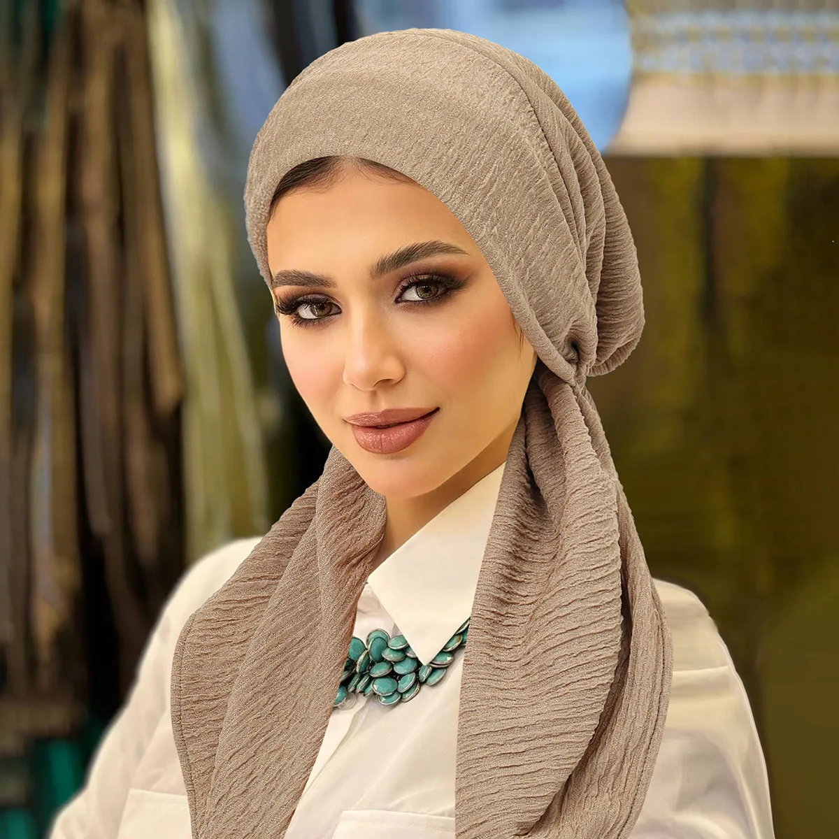 Pre Tied Turban Indian Hat Women Chemo Cap Muslim Hijab Long Tail Headscarf Head Wrap Bandanas Headband Modest Fashion Turbante