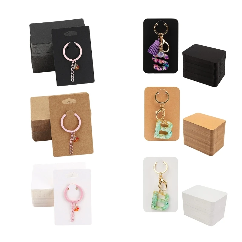 50Pcs Keychain Display Card Hanging-Keychain Packaging Selling Card Keychain Display Cards Brown Paper Jewelry Cards