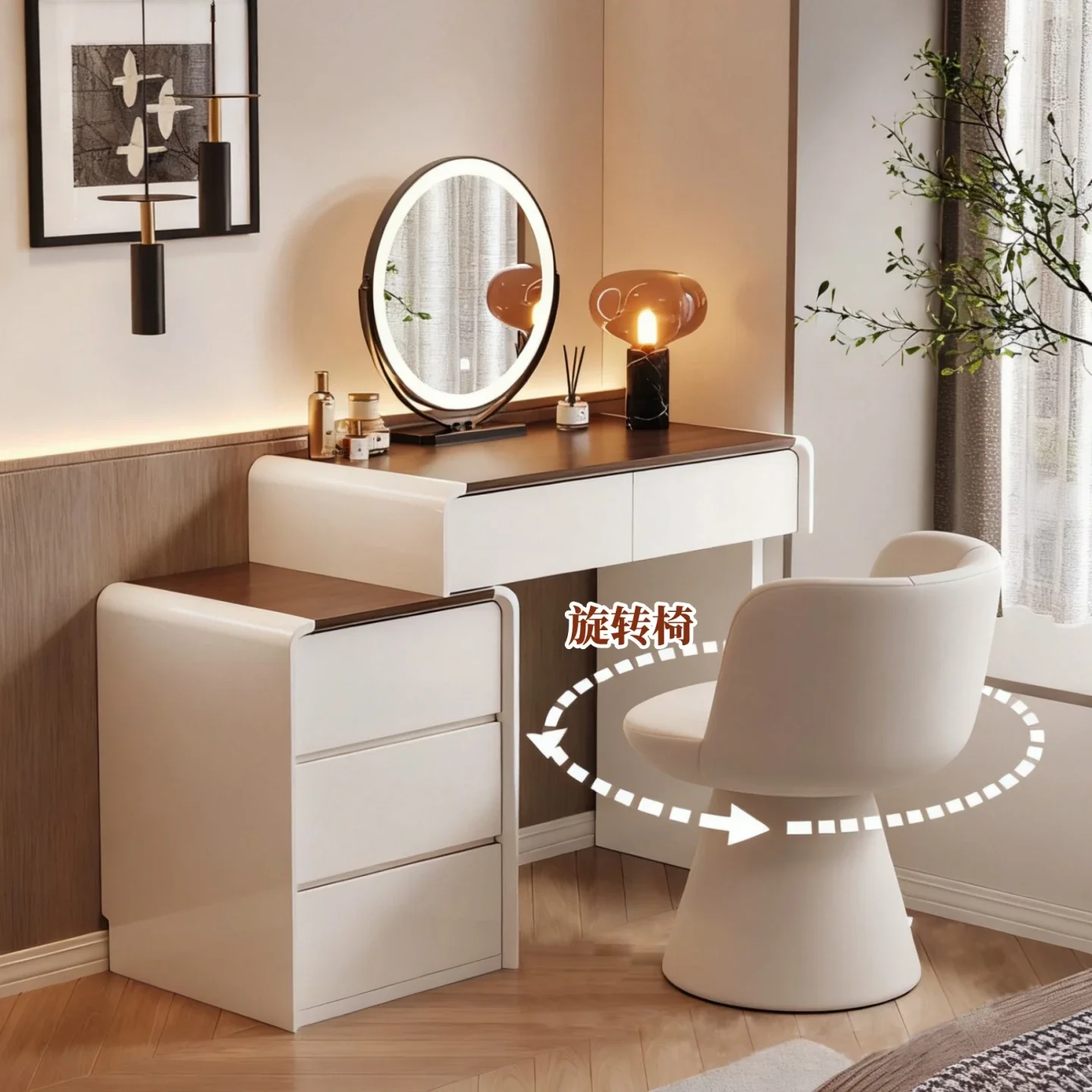 Solid wood paint dresser bedroom modern simple small apartment medieval cream style makeup table storage cabinet integrated