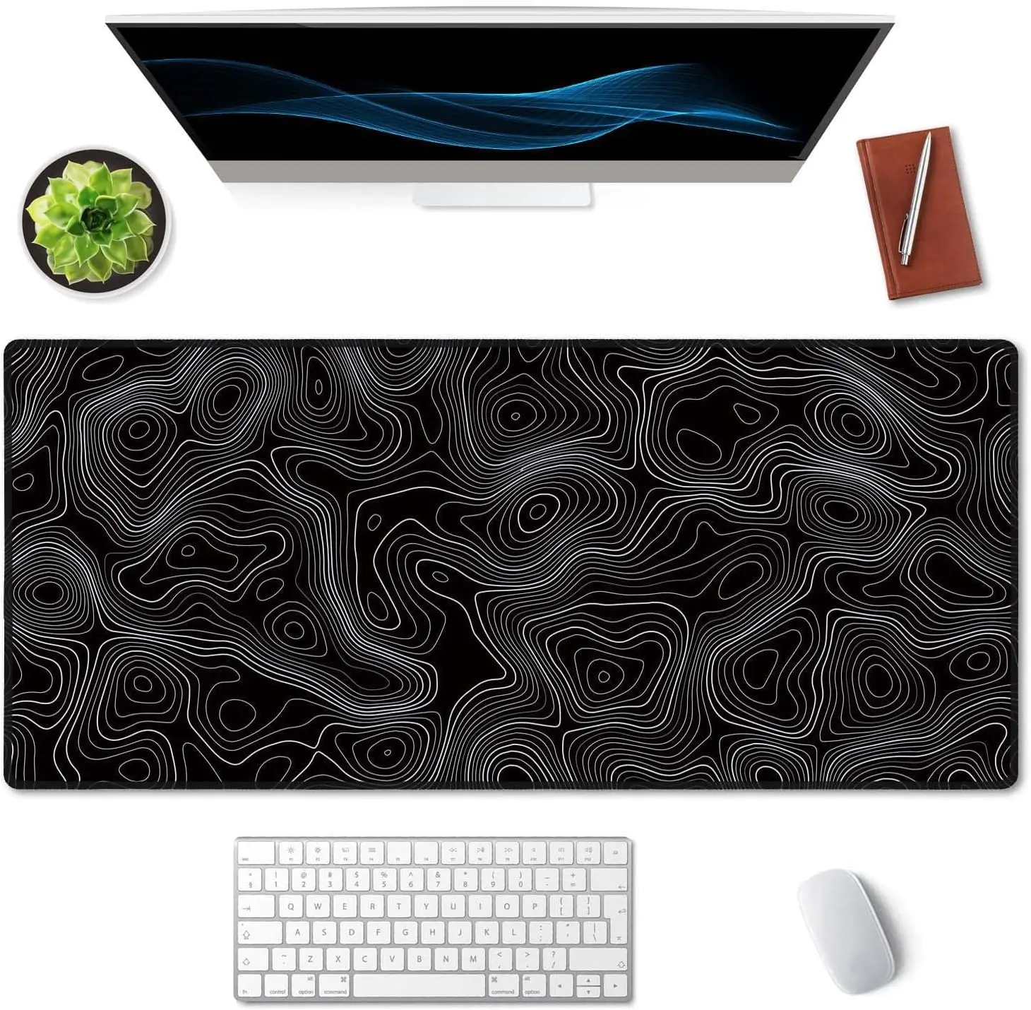 

XXL Mousepad Black Topographic Extended Gaming Mouse Pad Large Keyboard Mat Desk Decor Writing Pad Rubber Base Work Game Office