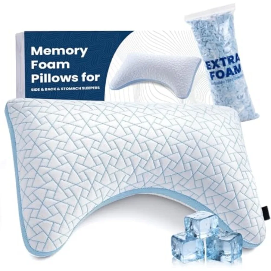 

Cooling Pillow for Sleeping, Neck and Shoulder Pain, Shredded Memory Foam Crescent Pillows, Queen Pillows Set of 1-Hot Sleepers
