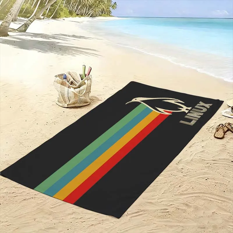 Large Beach Towel Rainbow Linux Tech Programmer Oversized Beach Mat Summer Vacation Bath Blanket 80x160cm