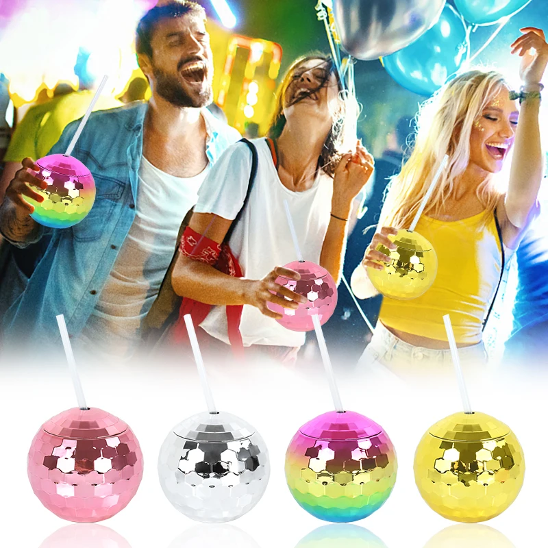 Unique Disco Ball Cups Flash Cocktail Cup With Straw Nightclub Bar Party Flashlight Straw Wine Glass Drinking Syrup Tea Bottle