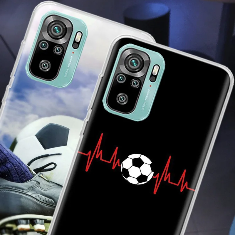 Football Soccer Ball Design Phone Case For Xiaomi Poco X6 X5 X4 F4 GT X3 F6 Pro 5G M5 M5S M4 M3 F5 F3 F2 F1 Mi Note 10 Lite Cle