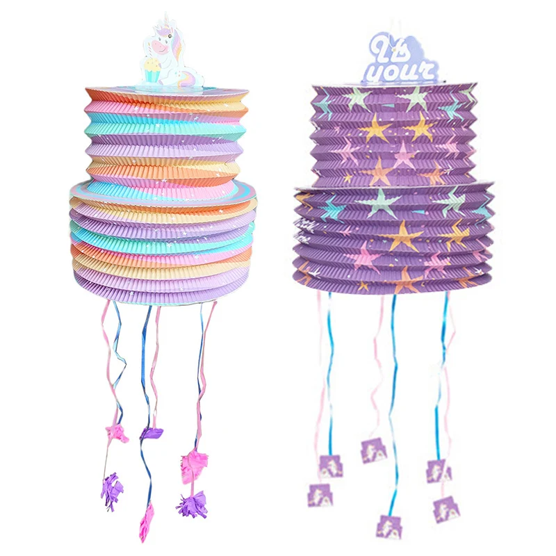 1 Juego de colgante de linterna de unicornio, caja de regalo sorpresa, cuerda DIY, decoración de fiesta, cortina, accesorios de decoración, decoración para eventos y fiestas