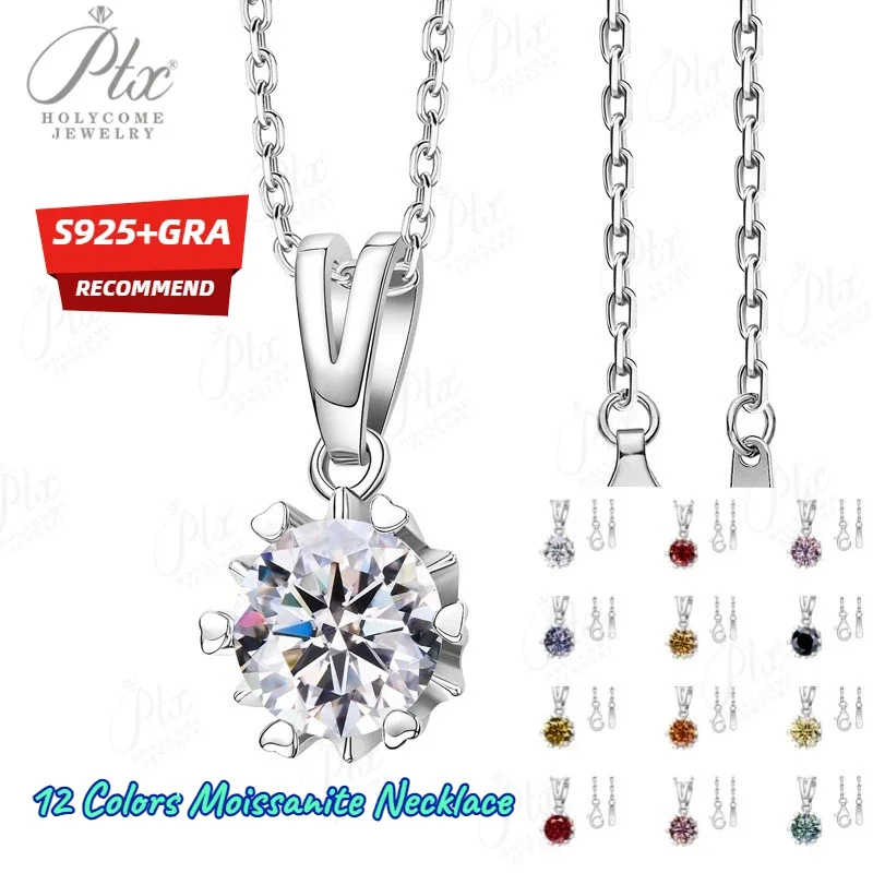 

Moissanite Necklace 12 Colors 925 Sterling Sliver Birth Stones Fine Jewelry Necklace Lady Snowflower Pendant Wedding Gift Jewel