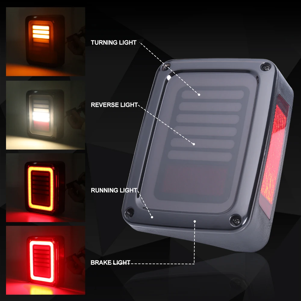 2 pçs led luz da cauda para jeep wrangler jk freio reverso turn signal lâmpada de back up estacionamento traseiro parar luz drl 12v acessórios do carro
