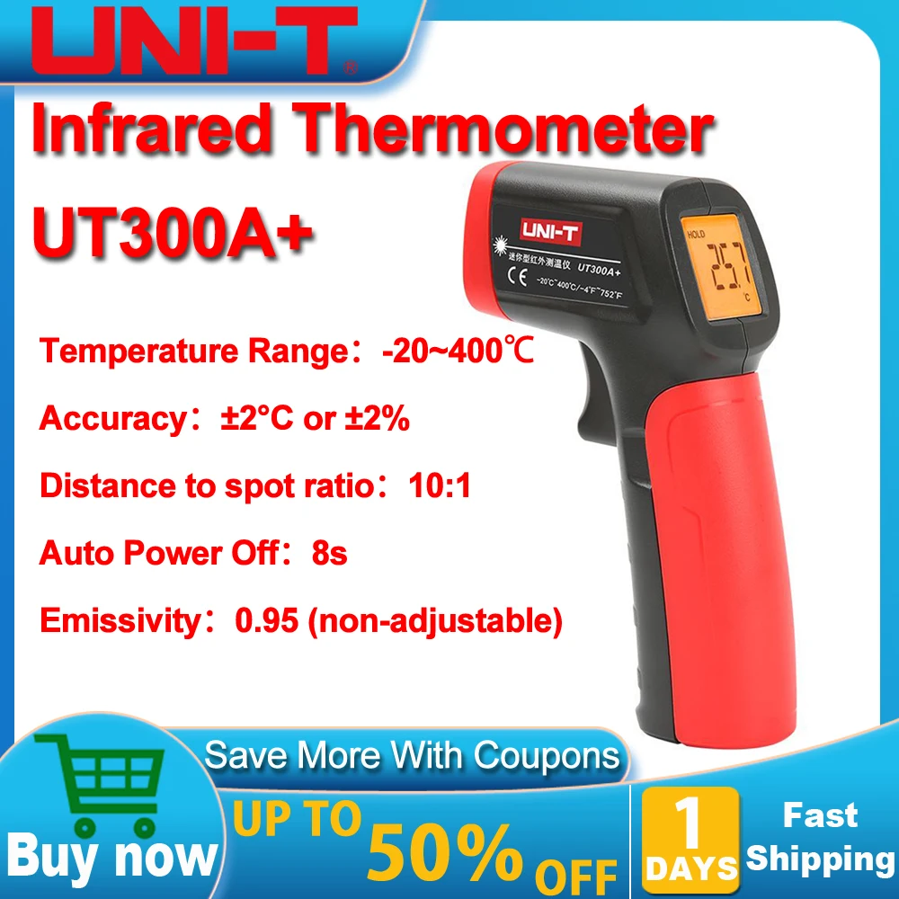 

UNI-T UT300A+ Laser Infrared Thermometer Handheld Termometro Digital Industrial Non Contact Laser Temperature Meter Gun