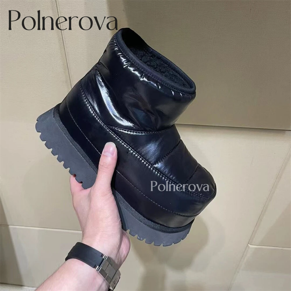 Warm Snow Boots Designer Style Black Pu Leather Winter Boots for Women Flat Ankle Boots Latest Design Fashionable Winter Shoes