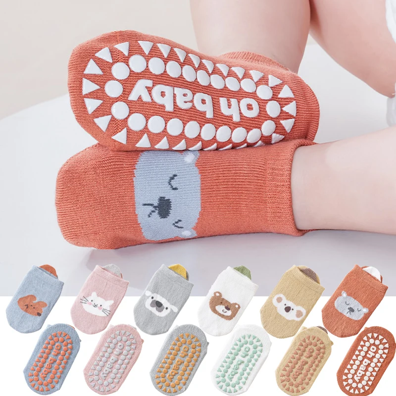 1/3/6 Pairs Kids Cotton Socks Sets for Baby Boys Girls Non-slip Cute Cartoon Animal Patterned Comfy Breathable Baby Floor Socks