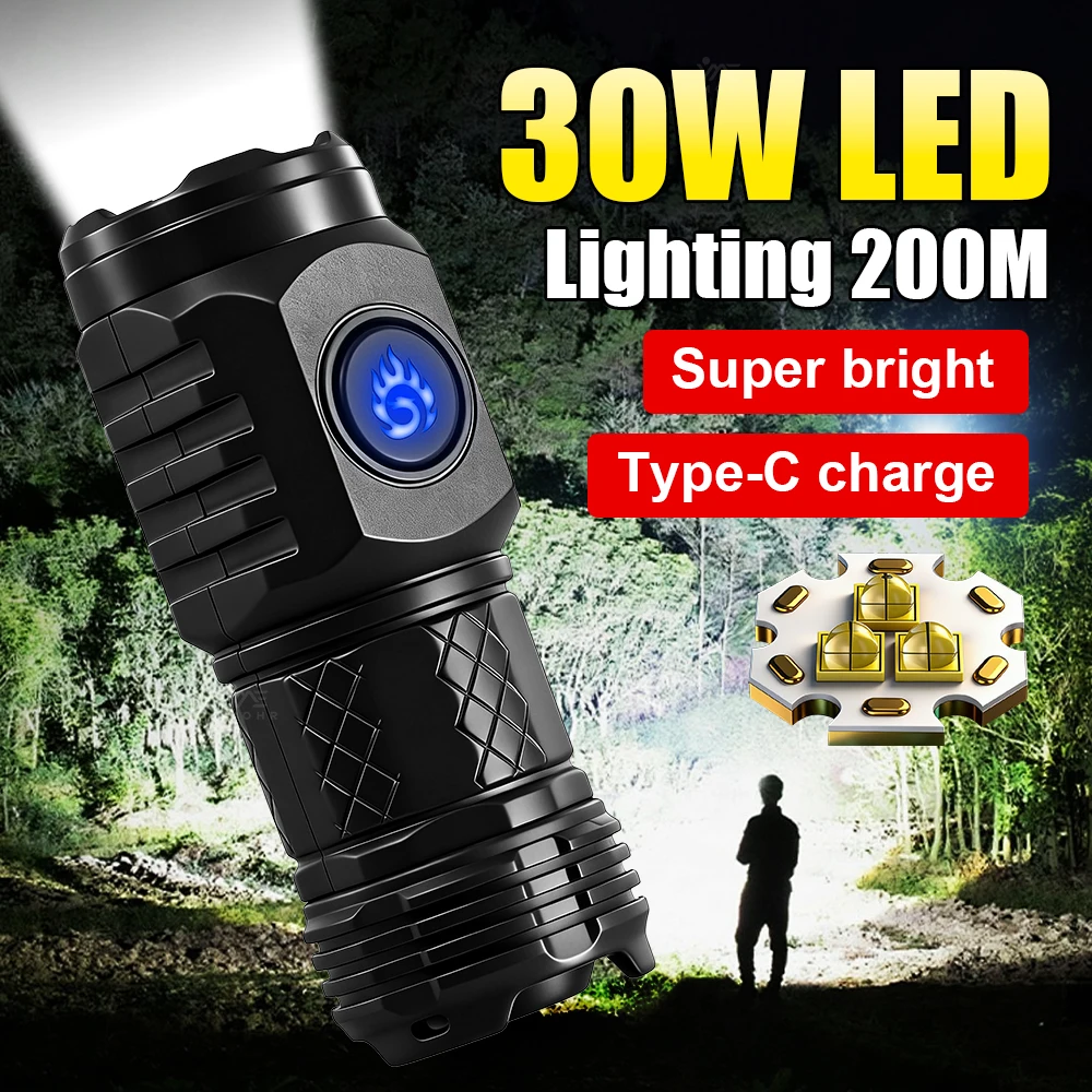 

Super Bright EDC Flashlight 3 Eyed High Power LED Flashlight USB Rechargeable Clip-on Torch Light Outdoor Emergency Work Lights