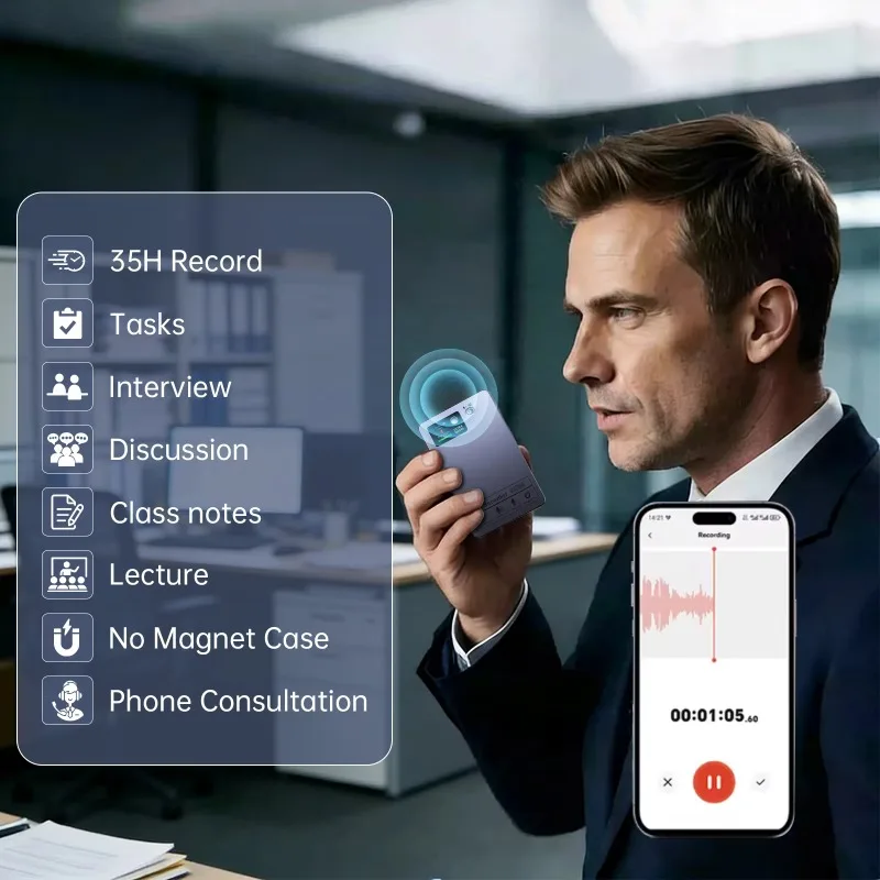 35H Recording Mini AI Recorder 152 Languages Smart Magnetic Voice Recorder Transcription Wireless Charging Note Device