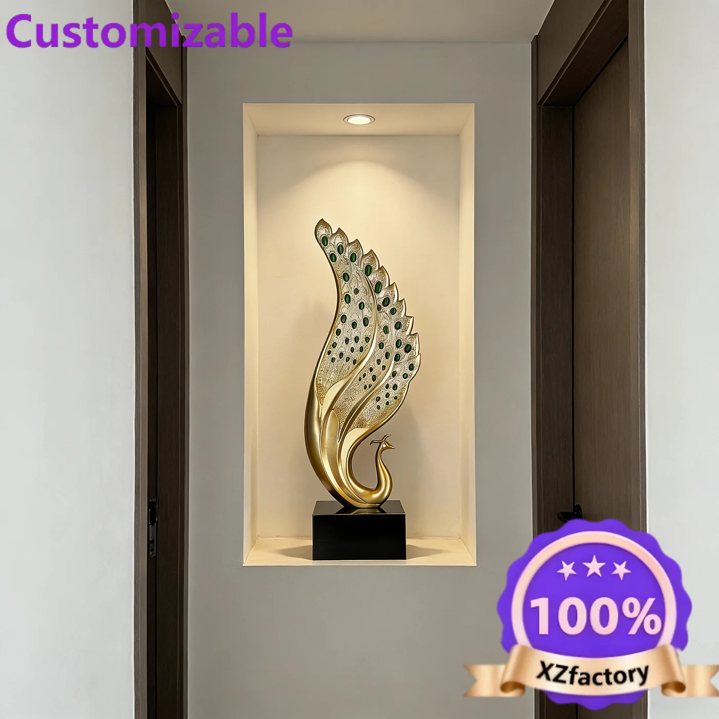 Factory Direct 2026 Peacock open screen abstract sculpture ornament modern simple living room entrance decoration Chinese light