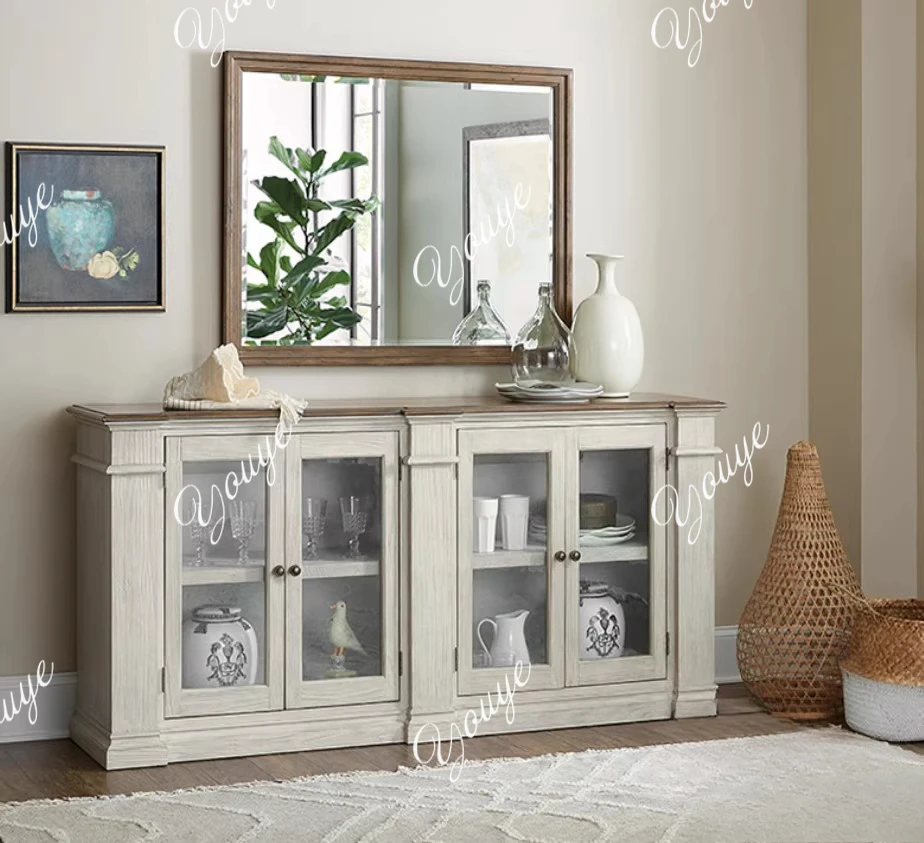 

Американский буфет из цельного дерева, винтажный антикварный вход, белый буфет для хранения в гостиной, шкаф для хранения вещей