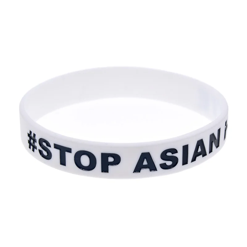 1 PC Stop Asian Hate Silicone Bracelet Adult Size Black And White