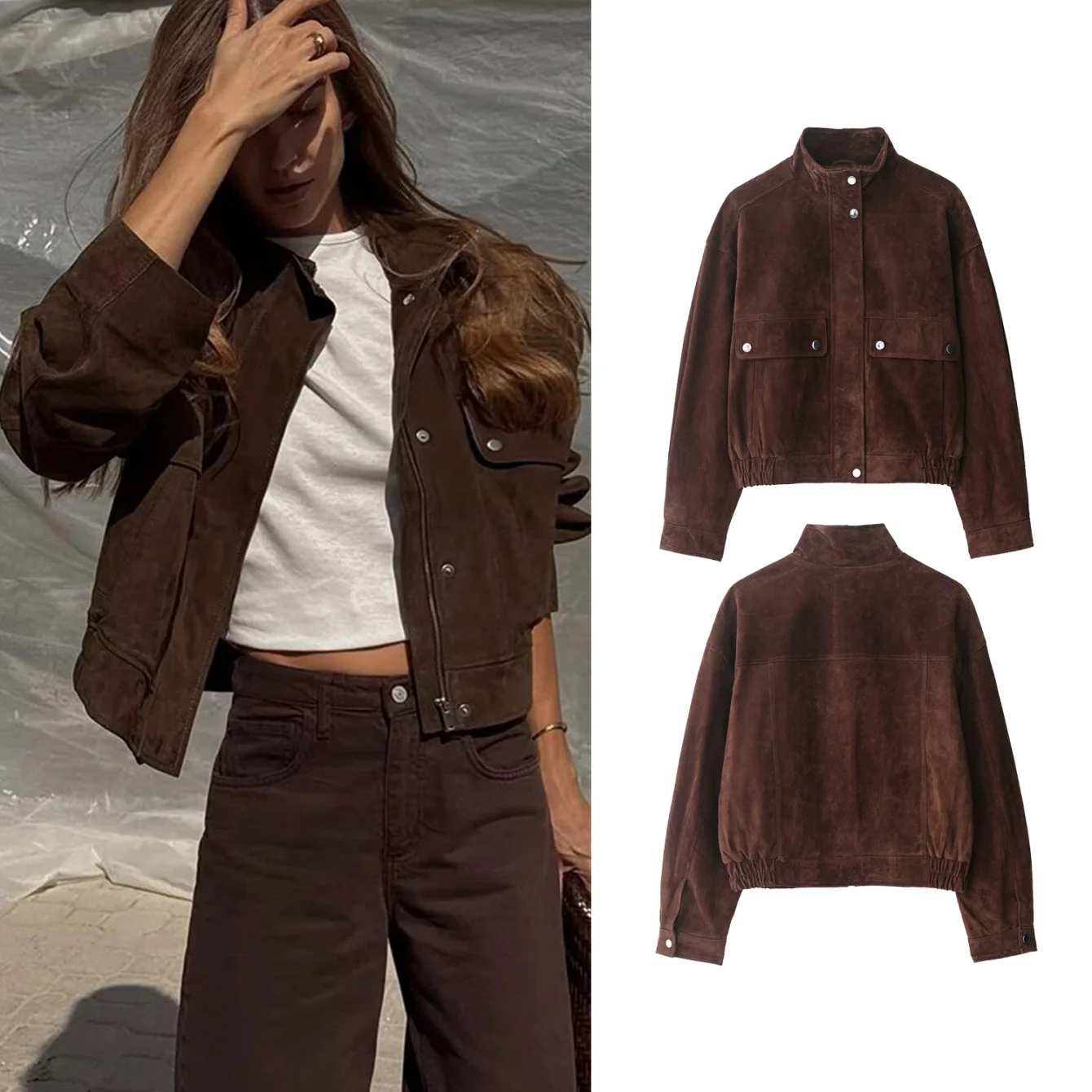 

Женская уличная одежда, шикарные короткие пальто, новая мода, повседневные куртки с большим карманом и воротником-стойкой, женские осенне-зимние куртки, пальто