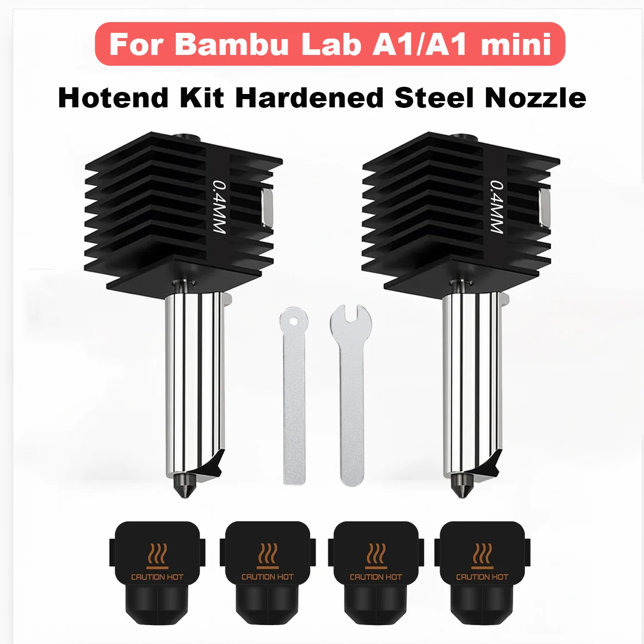 2PCS 0.4mm Hardened Steel Hotend Kit Quick-Swap Wear-Resistant Nozzle with Silicone Socks for Bambu Lab A1 A1 Mini A2L Extruder