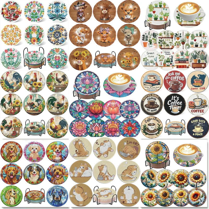 8 Diamond Painting Small Ornaments with Brackets, DIY Diamond Painting Coasters in the Flower Series, Suitable for Adults and Be