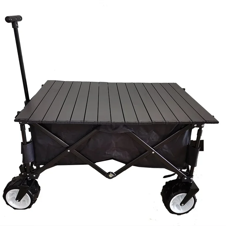 Shipment Immediately Stock Beach Garden Camping Foldable Trolley Utility Wagon With Table Trolley Cart For Beach Outdoor Garden