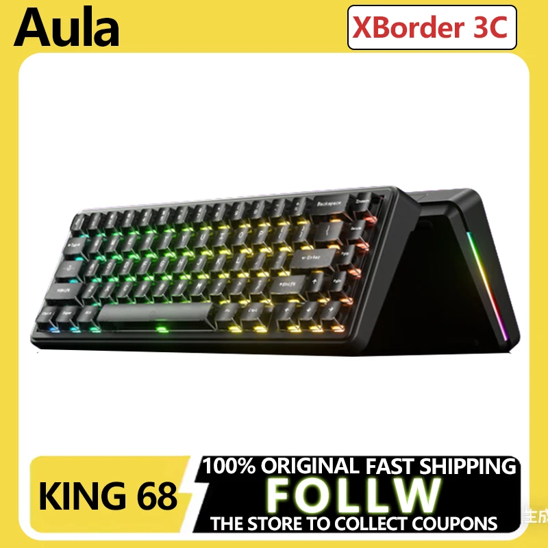 جديد AULA King68 لوحة مفاتيح سلكية بمفتاح مغناطيسي RT0.01 8K هيكل حشية منخفض الكمون لوحة مفاتيح ميكانيكية مخصصة للألعاب