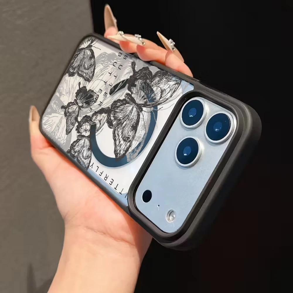 Retro INK Butterfly Klarsicht-Hülle für iPhone 17 15 11 13 16 14 Pro Max 13 12 15 Plus Hüllen für Magsafe Wireless Charging Drop Cover – Detail 7
